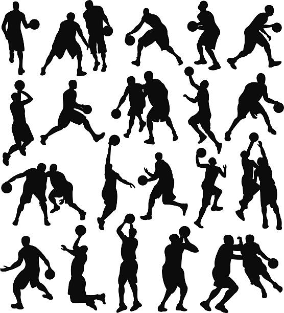 basketball, sport und sportliche silhouette - basketball slam dunk basketball hoop sport stock-grafiken, -clipart, -cartoons und -symbole