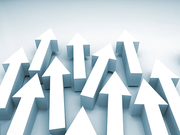 istock 3d illustration with white arrows and blue shadows 464695148