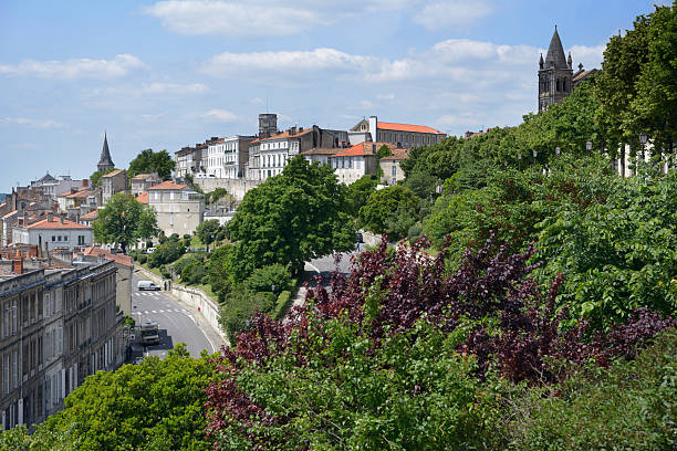 Cityscape of Angouleme, France Angouleme, France - June 26, 2013: Cityscape viewed from the Rempart Desaix. Located on a plateau overlooking a meander of the Charente River, the city is nicknamed the "balcony of the southwest" angouleme stock pictures, royalty-free photos & images