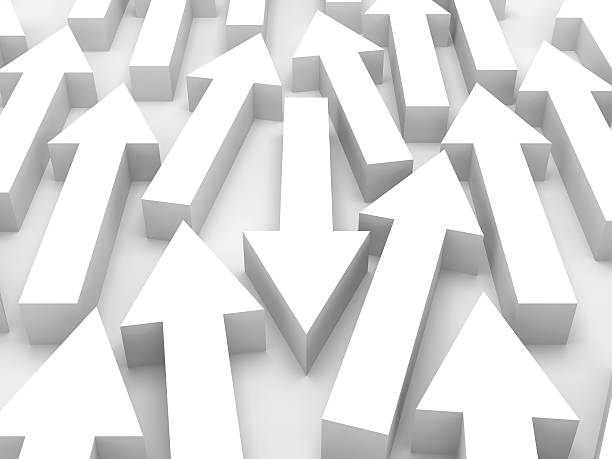 istock One white 3d arrow goes opposite in a large group 464695622