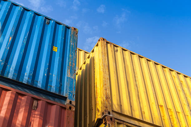 istock Colorful cargo containers are stacked in the storage area 464695948