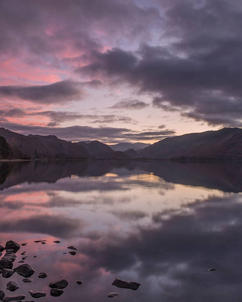 Sunset across Derwentwater in the English Lake District stock photo