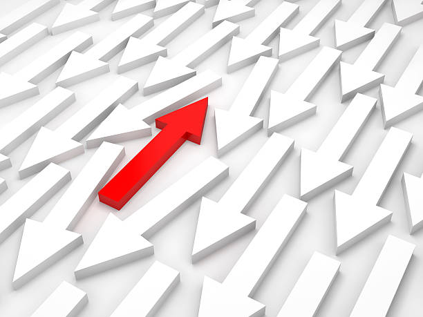 istock Abstract 3d illustration, one red arrow goes opposite 464697154