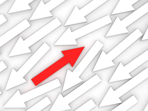 istock Abstract 3d illustration, one red arrow is opposite 464697158