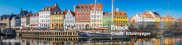 Copenhagen Crowded Nyhavn Colorful Bars Restaurants Panorama Beside Harbour Denmark Stock Photo - Download Image Now