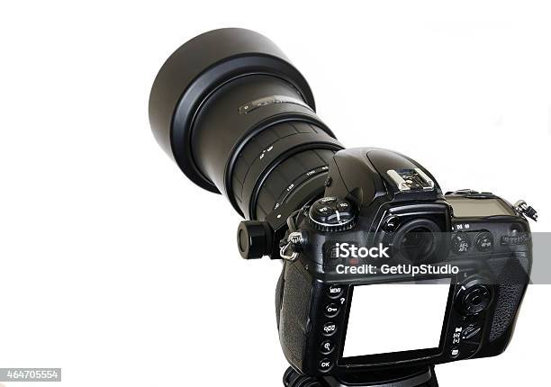 Professional Digital Slr Camera With Zoom Tele Photo Lens Isolated Stock Photo - Download Image Now