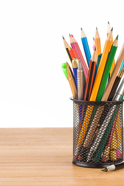 istock holder basket and office on wood 464707321