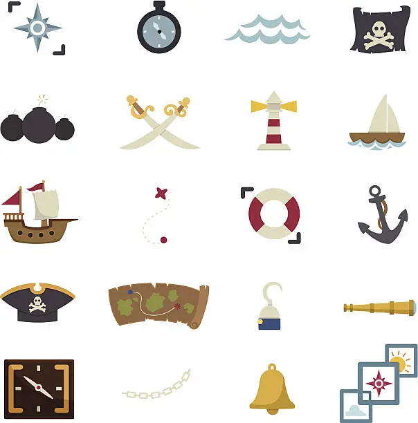 Vector illustration of Multicolored different pirate icons