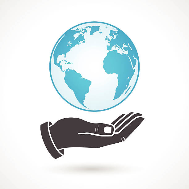 Hand Holding Earth Globe Symbol vector art illustration