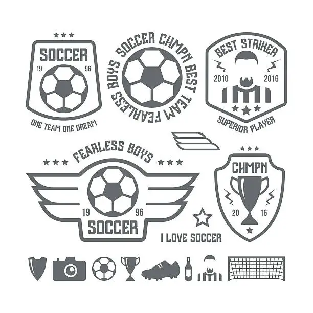Vector illustration of Set of soccer emblems and icons