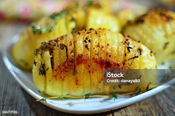 Hasselbeck Potatoes Stock Photo - Download Image Now - 2015, Baked, Dijon Mustard