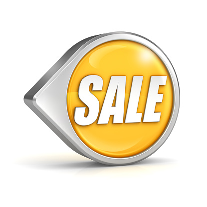 Word SALE yellow icon with pointer. 