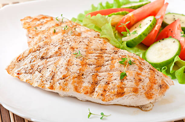 istock Grilled chicken breasts and vegetables 464720430