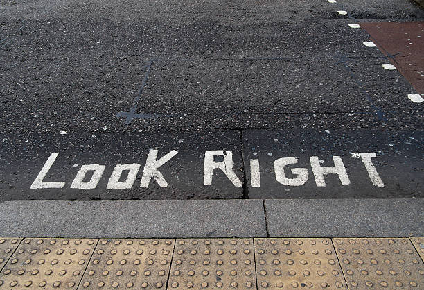 istock Look right written on tarmac road. Political metaphor maybe. 464721298