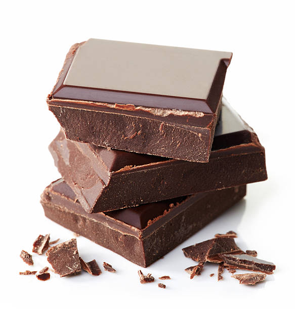 istock Three pieces of dark chocolate stacked 464722326
