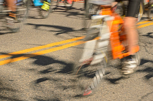 istock Moving bicycles racing for the Finish Line 464726664