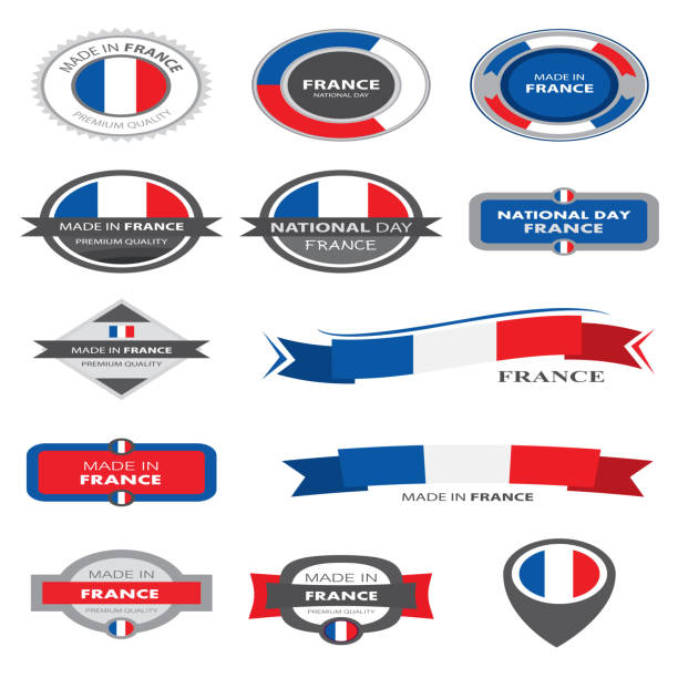 made in france seal collection, französische flagge (vektor kunst) - insignia campaign button france french culture stock-grafiken, -clipart, -cartoons und -symbole