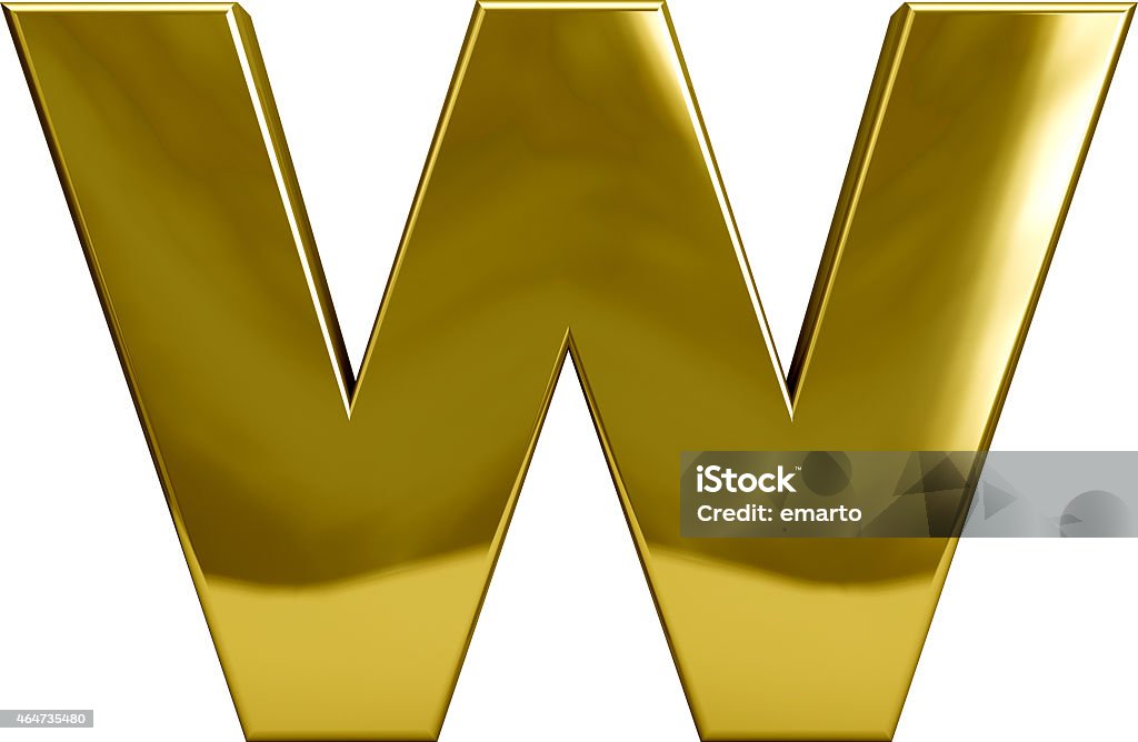 Gold Metal Letter W Gold metal W letter character isolated on white. Including clipping path. Part of complete alphabet set. 2015 Stock Photo