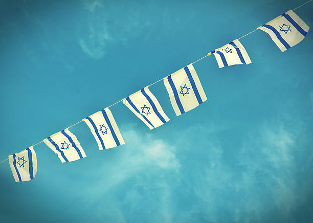 istock Israel Flag chain on Independence Day - vintage effect 464736790