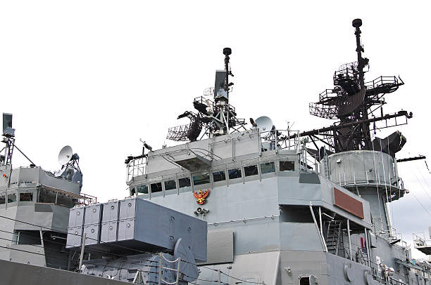 istock Radar tower on the modern warship 464737589