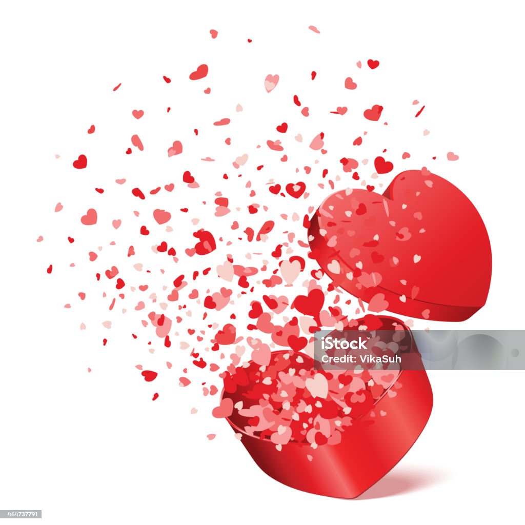 Open white gift present as heart Open red gift present as heart with fly hearts Valentine's day vector background Abstract stock vector