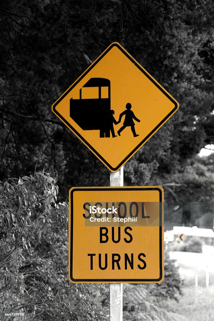 Road sign school bus in New Zealand New Zealand road signs New Zealand Stock Photo