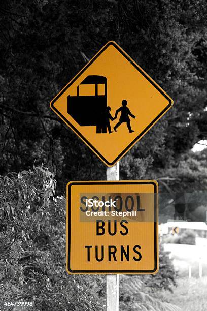 Road Sign School Bus In New Zealand Stock Photo - Download Image Now - New Zealand, School Bus, Sign