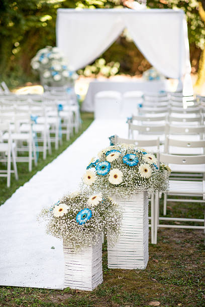 istock Preparations and decorations for a civil wedding outdoors 464741824