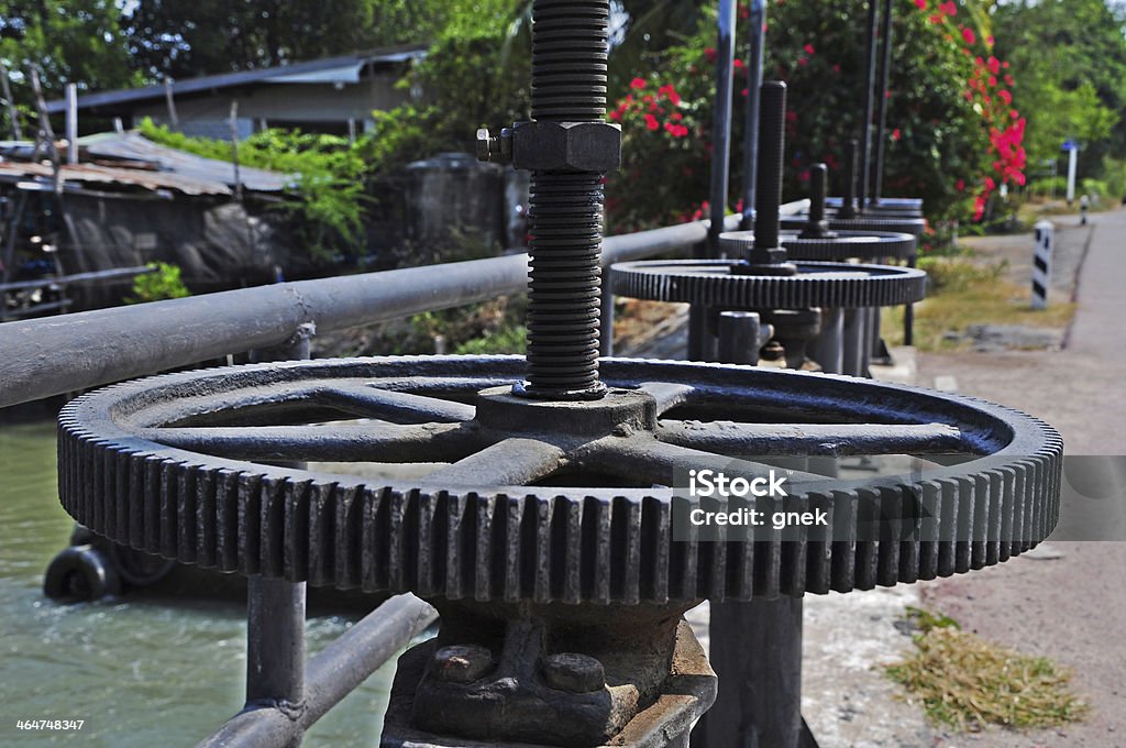 Irrigation Canal and Floodgate valve Agricultural Machinery Stock Photo