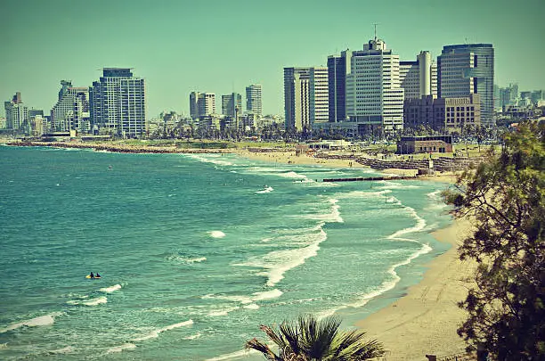 Photo of The Tel Aviv sky line postcard / vintage look