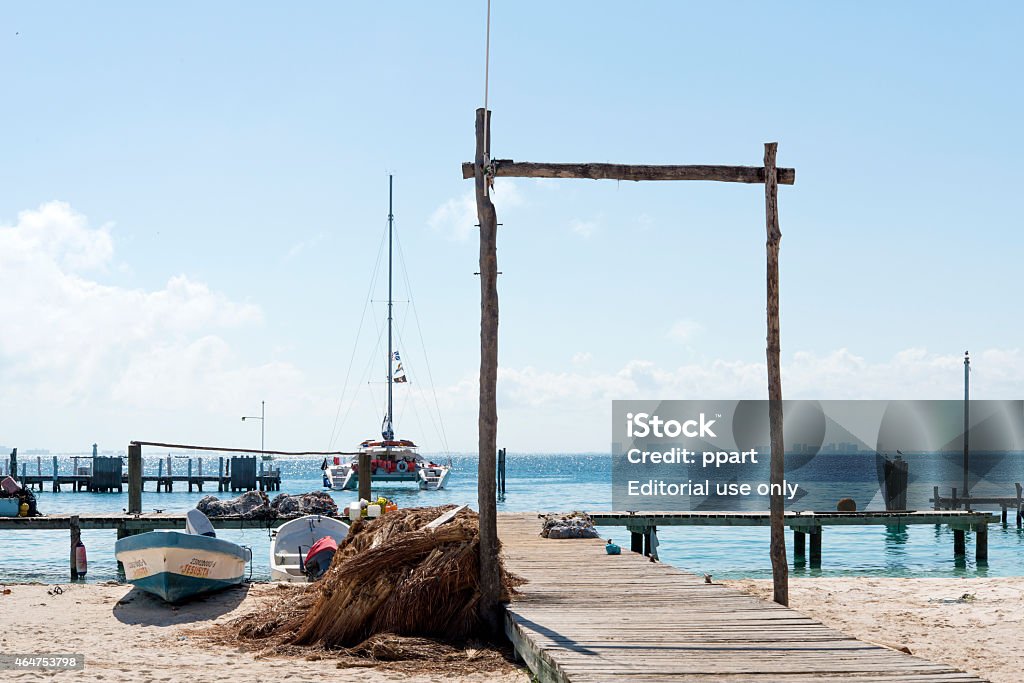 Harbor on the Isla Mujeres Isla Mujeres, Mexico - January 21, 2015: Boats moored in the harbor - Isla Mujeres, Mexico. 2015 Stock Photo