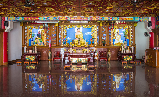 Chiangmai, Thailand - June 20, 2014: Judge Pao, buddha and guan yin goddess statue in goddess of mercy temple which is open daily without admission fee for tourist attraction in Chiangmai.