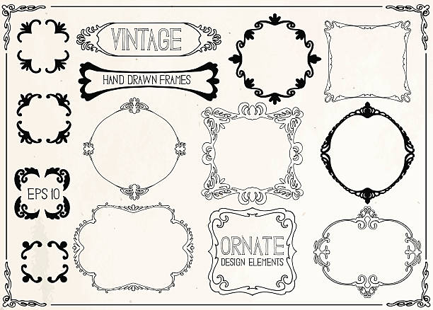 Vintage frames Collection of vintage hand drawn frames on craft paper picture frame frame ellipse black stock illustrations