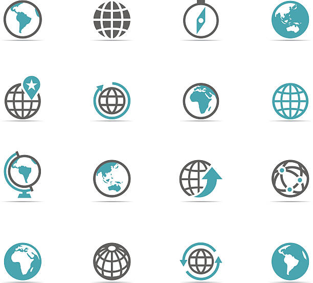 ilustrações de stock, clip art, desenhos animados e ícones de conjunto de ícones, globo - direction arrow sign globe planet