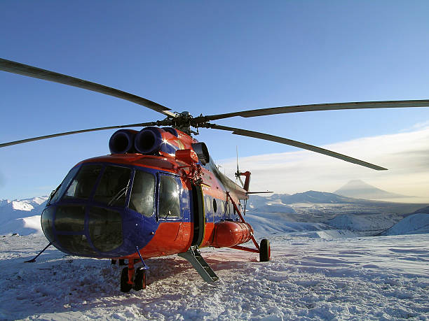 istock Helicopter on the background of a winter landscape. 464764704