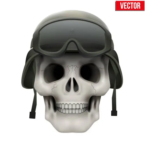 Vector illustration of Human skull with Military helmet