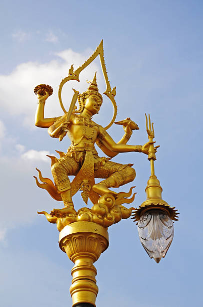 istock golden angel lighting pole, Thai style statue 464769899