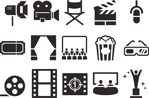 ilustraciones, imágenes clip art, dibujos animados e iconos de stock de ilustración vectorial de stock: iconos de películas - teatro