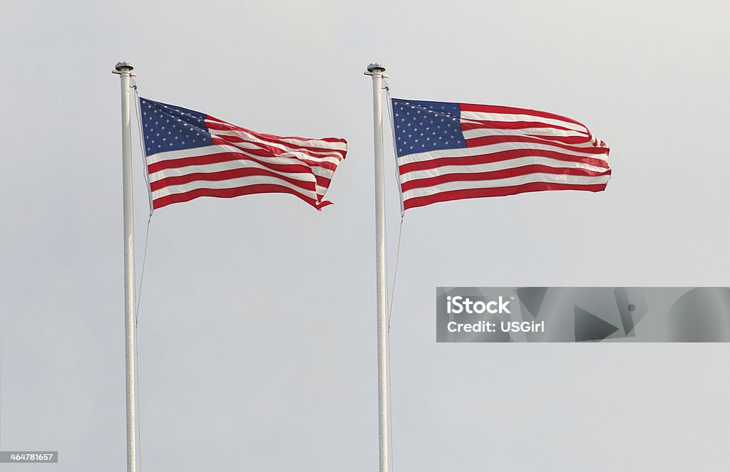 American Flag Poles Blowing Overcast Sky American Culture Stock Photo