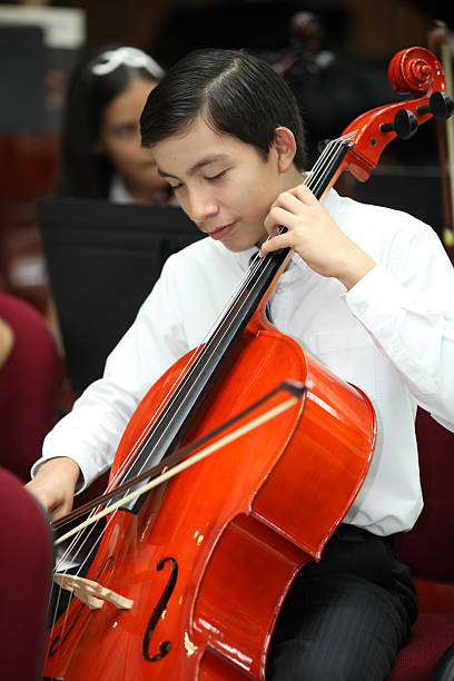 istock Young cellist plays in a concert with the orchestra. 464783316