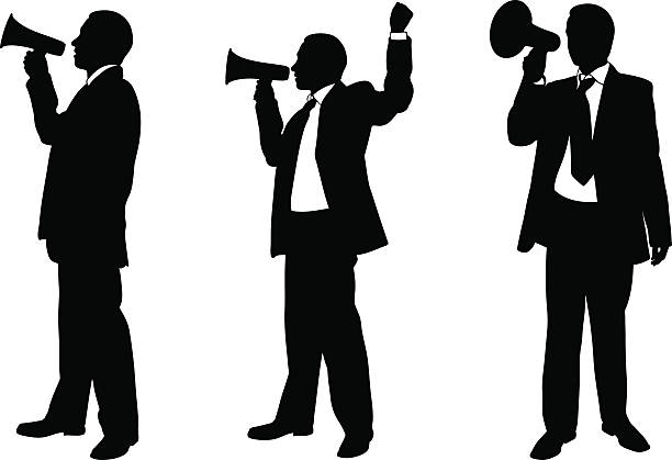 megaphone silhouettes of people speaking at megaphone megaphone silhouettes stock illustrations