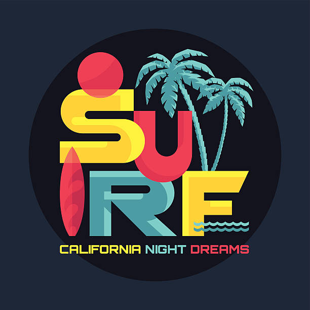 surf kalifornien-vektor-logo für t-shirt - paradise california stock-grafiken, -clipart, -cartoons und -symbole