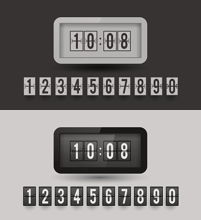 Flap type clock. Numbers  set. Black and white versions.