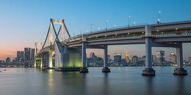 istock Rainbow bridge at night with Tokyo tower in background 464784570