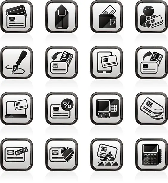 Vector illustration of credit card, POS terminal and ATM icons