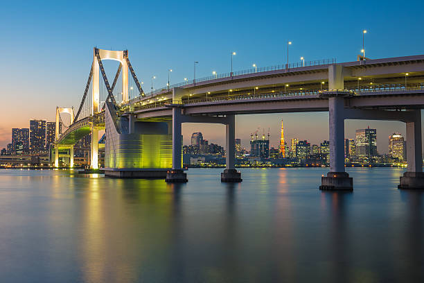 istock Rainbow bridge at night with Tokyo tower in background 464785334
