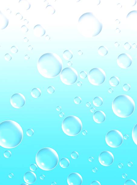 Transparent bubbles in the clear blue water. stock photo