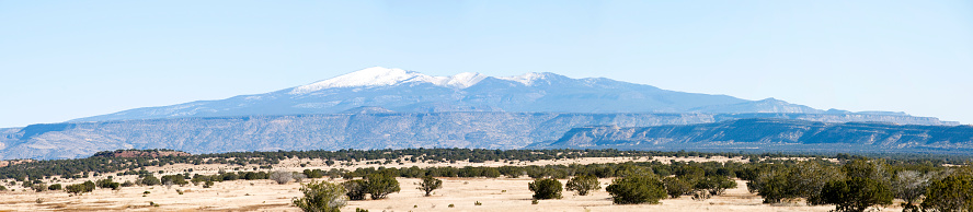 Mount Taylor, a stratovolcano, in the Cibola National Forest. From the south looking north. New Mexico, United States.
