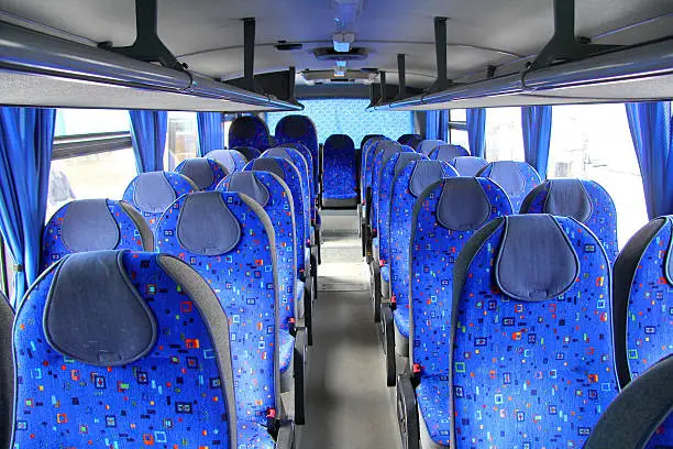 Blue interior of an interurban coach