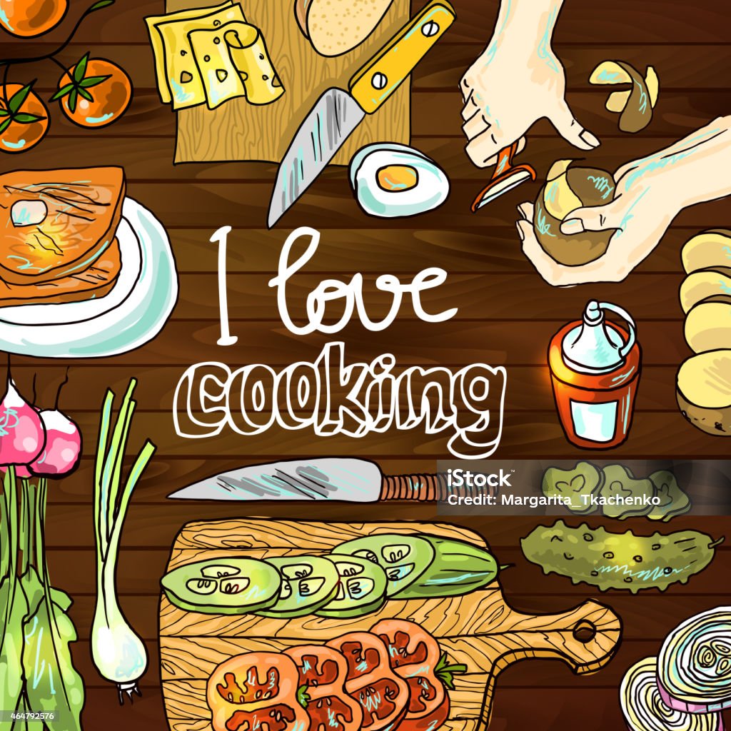 cooking top view Beautiful hand drawn illustration cooking top view 2015 stock vector